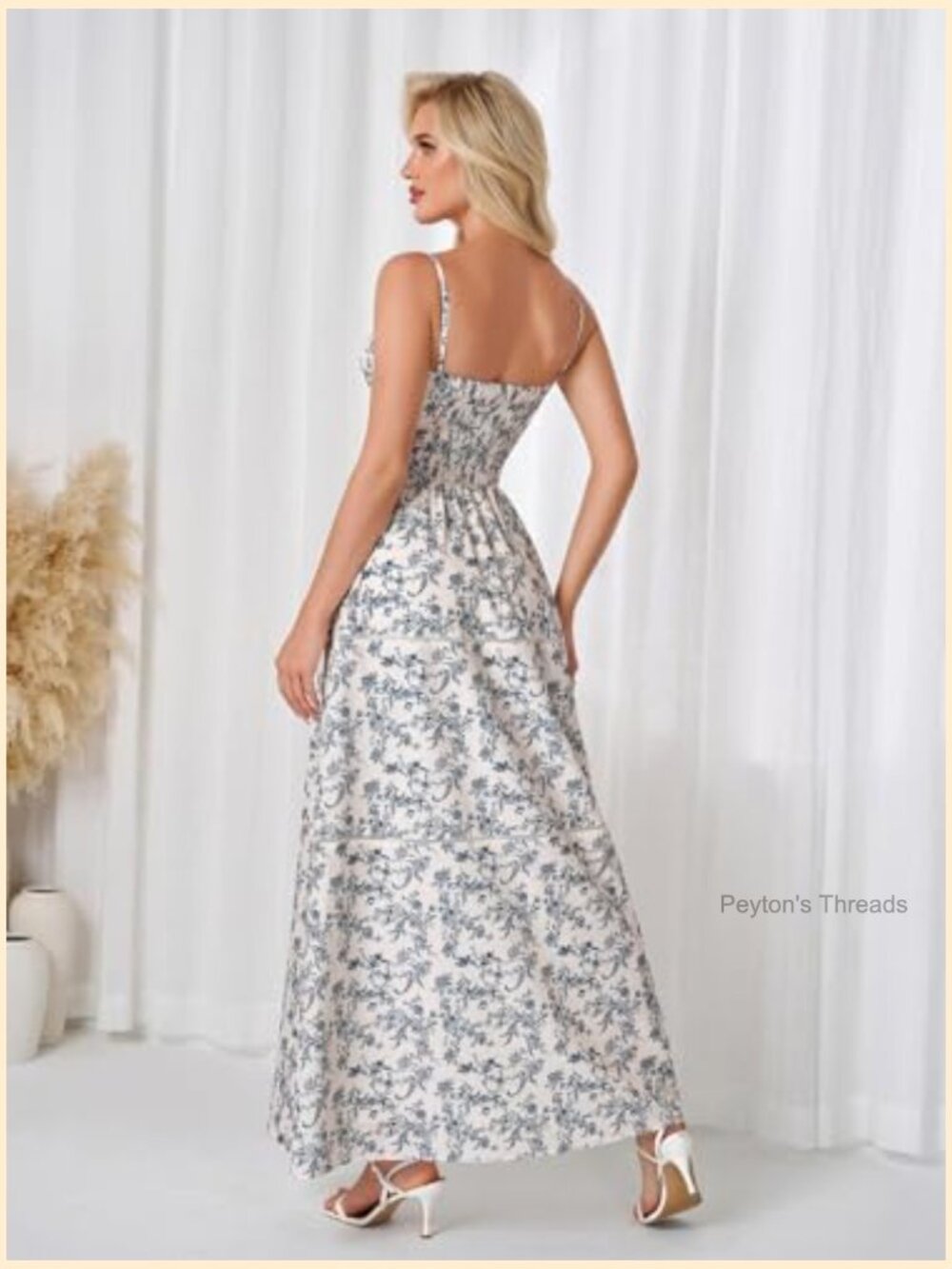 Floral Maxi Corset Dress Spaghetti Strap A Line Smocked Summer Wedding Guest - Picture 4 of 6